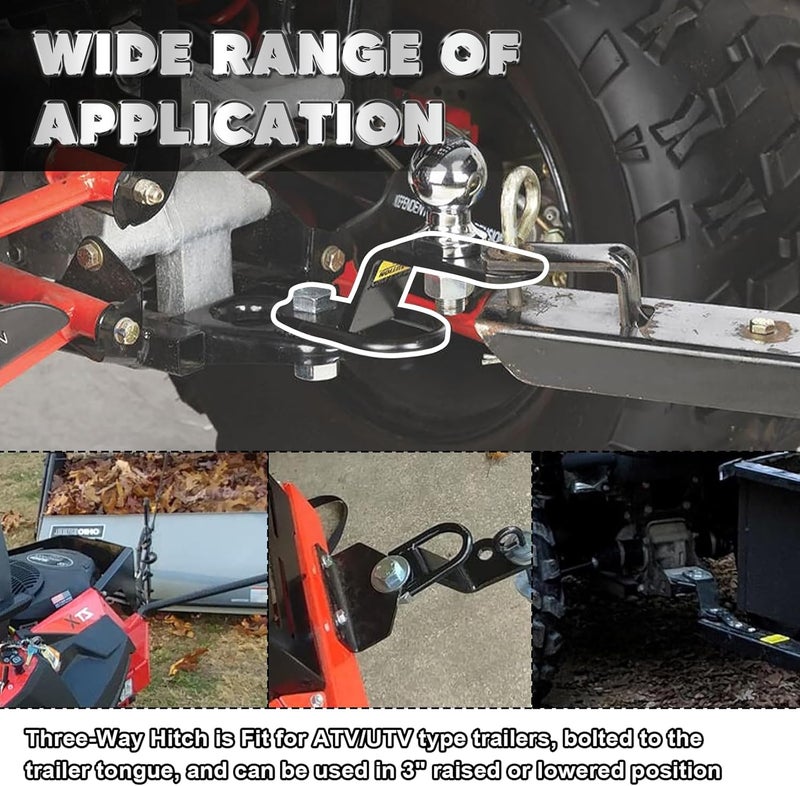 VONLX Three-Way Hitch Attachments Fit for ATV/UTV Type Trailers Universal 3-Way Hitch ATV Attachment - Image 3